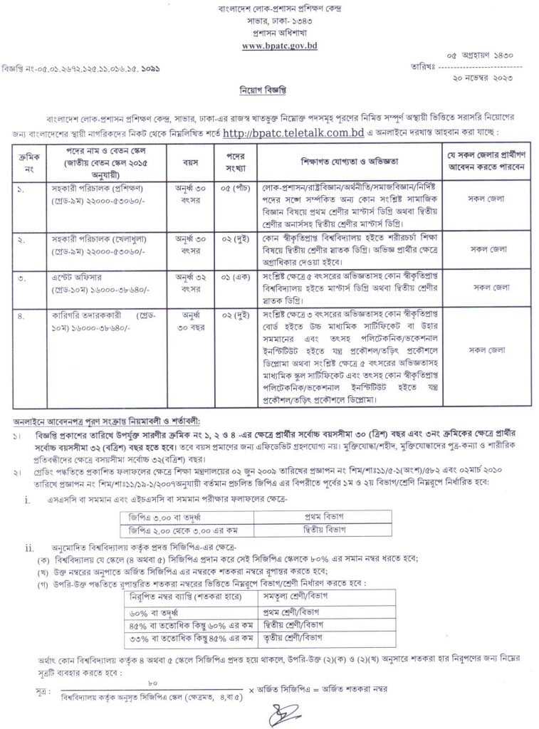 বাংলাদেশ লোক-প্রশাসন প্রশিক্ষণ কেন্দ্র (bpatc) তে বিভিন্ন পদে নিয়োগ