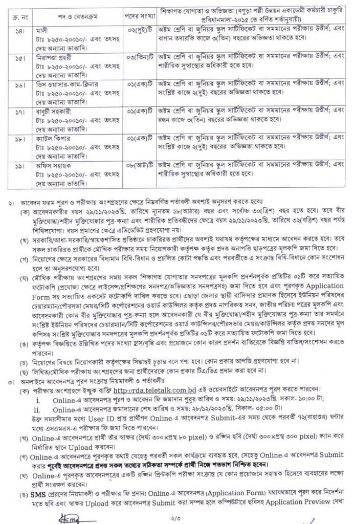 ৩৬ পদে পল্লী উন্নয়ন একাডেমি (rda) তে নিয়োগ বিজ্ঞপ্তি